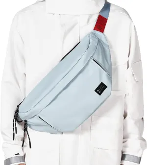 Large Crossbody Fanny Pack for Women Men,Waterproof Waist Bag Pack with Adjustable Strap & 5-Zipper Pockets,Light Blue