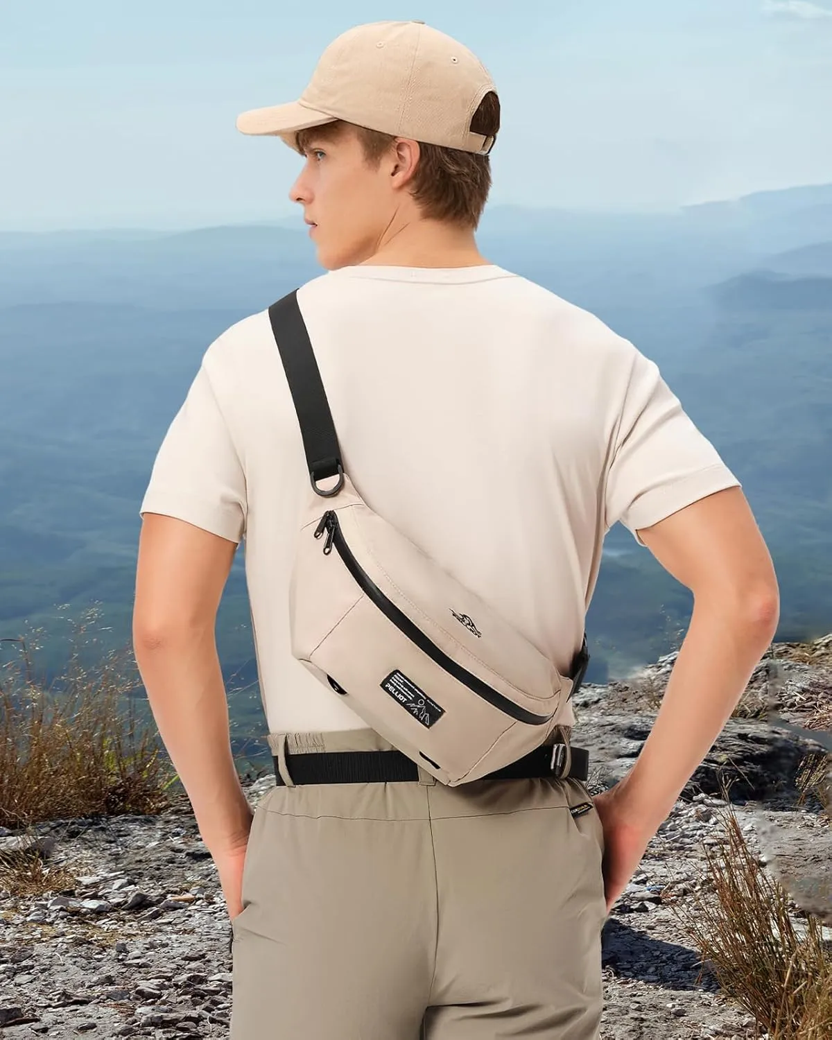 Large Fanny Pack Crossbody Bag Water Repellent Waist Pack Adjustable Belt Bag for Travel Hiking Running Cycling Men Women White