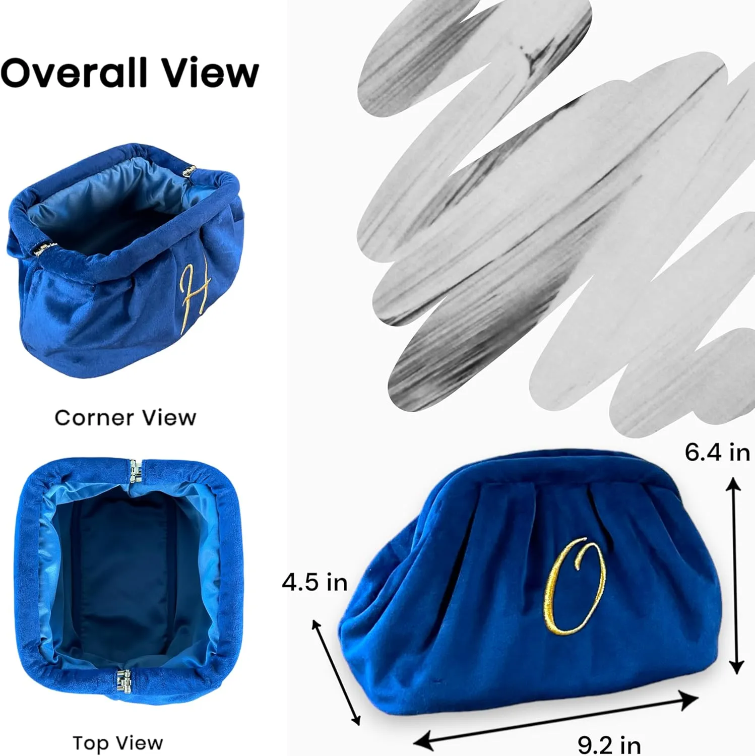 Large Personalized Makeup Bag Velvet Cosmetic Bag with Initials Travel Toiletry Bag Monogrammed Clutch Gift for Women (D, Blue)