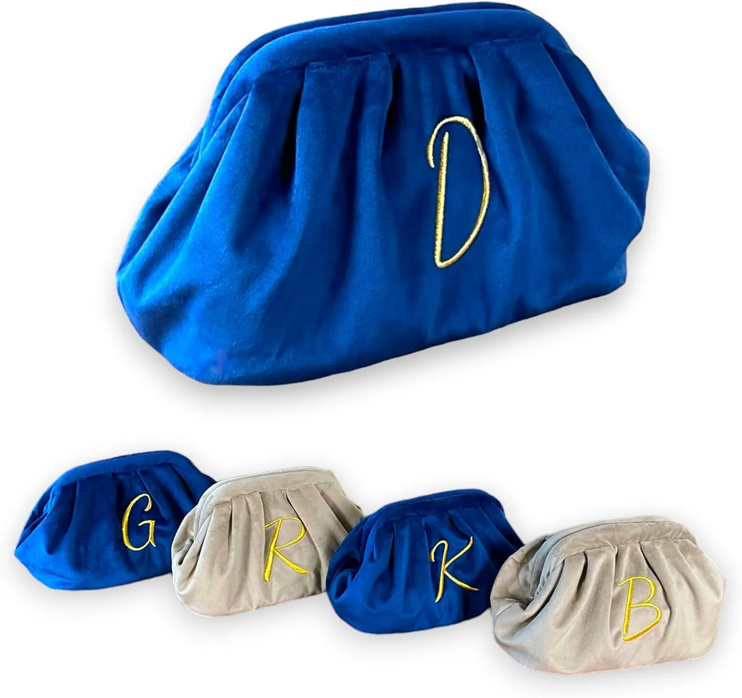 Large Personalized Makeup Bag Velvet Cosmetic Bag with Initials Travel Toiletry Bag Monogrammed Clutch Gift for Women (D, Blue)