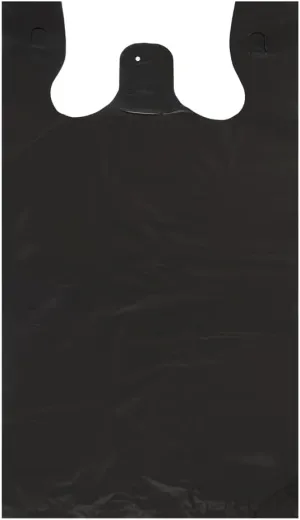 Large Plain Black (400 CT) Embossed T-Shirt Bags, 12" X 7" X 22", 17 MIC, Black Bags with Handled, Bulk, Grocery, Retail, Heavy Duty, Made in Korea
