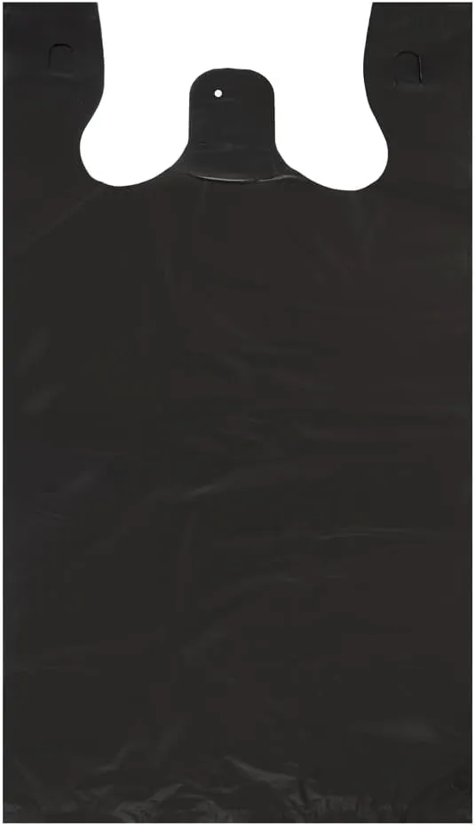 Large Plain Black (400 CT) Embossed T-Shirt Bags, 12" X 7" X 22", 17 MIC, Black Bags with Handled, Bulk, Grocery, Retail, Heavy Duty, Made in Korea