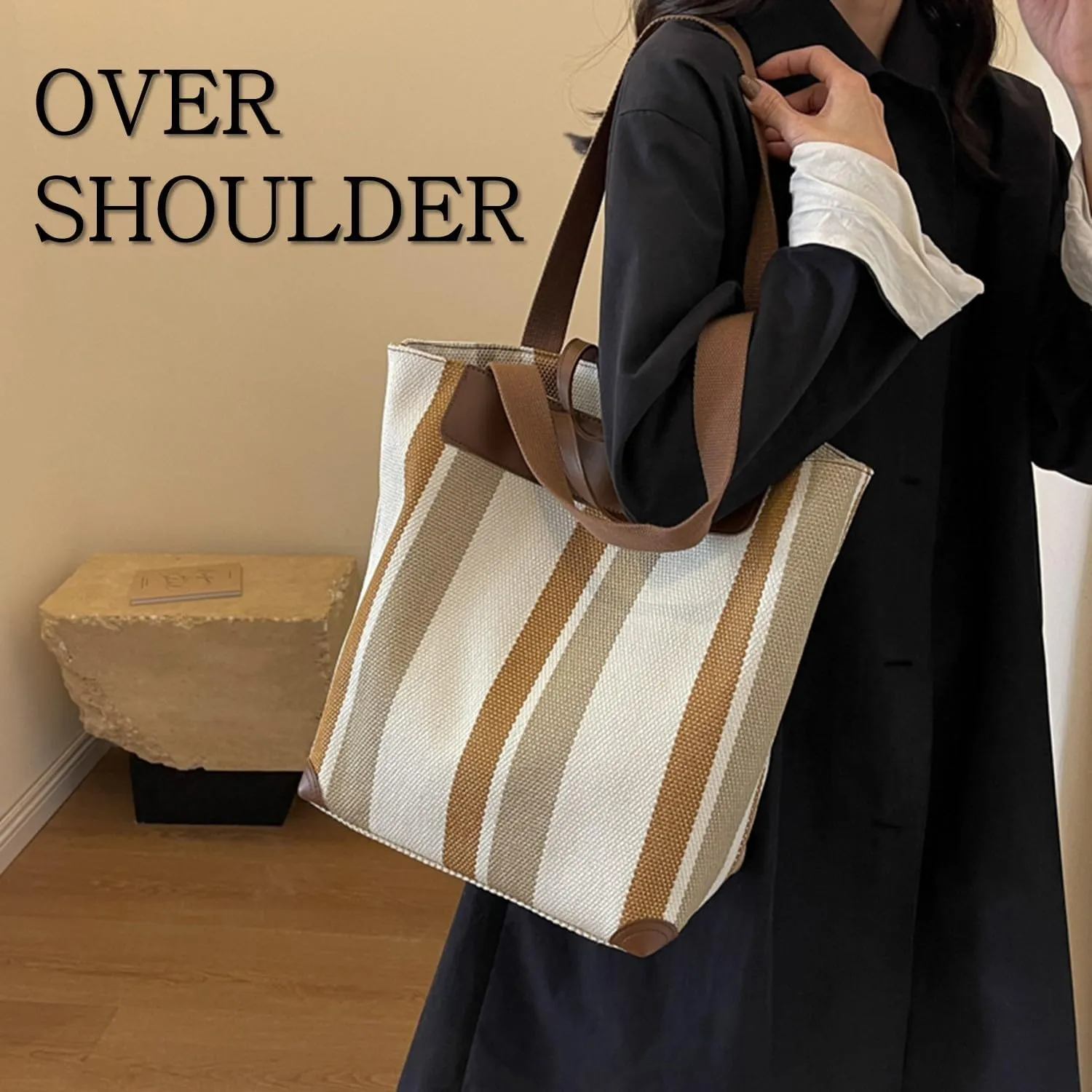 Large Women's Work Tote Bag – Laptop Compartment,Canvas Shoulder Bag for Office & Daily Use,Tote Bag with Spacious Storage