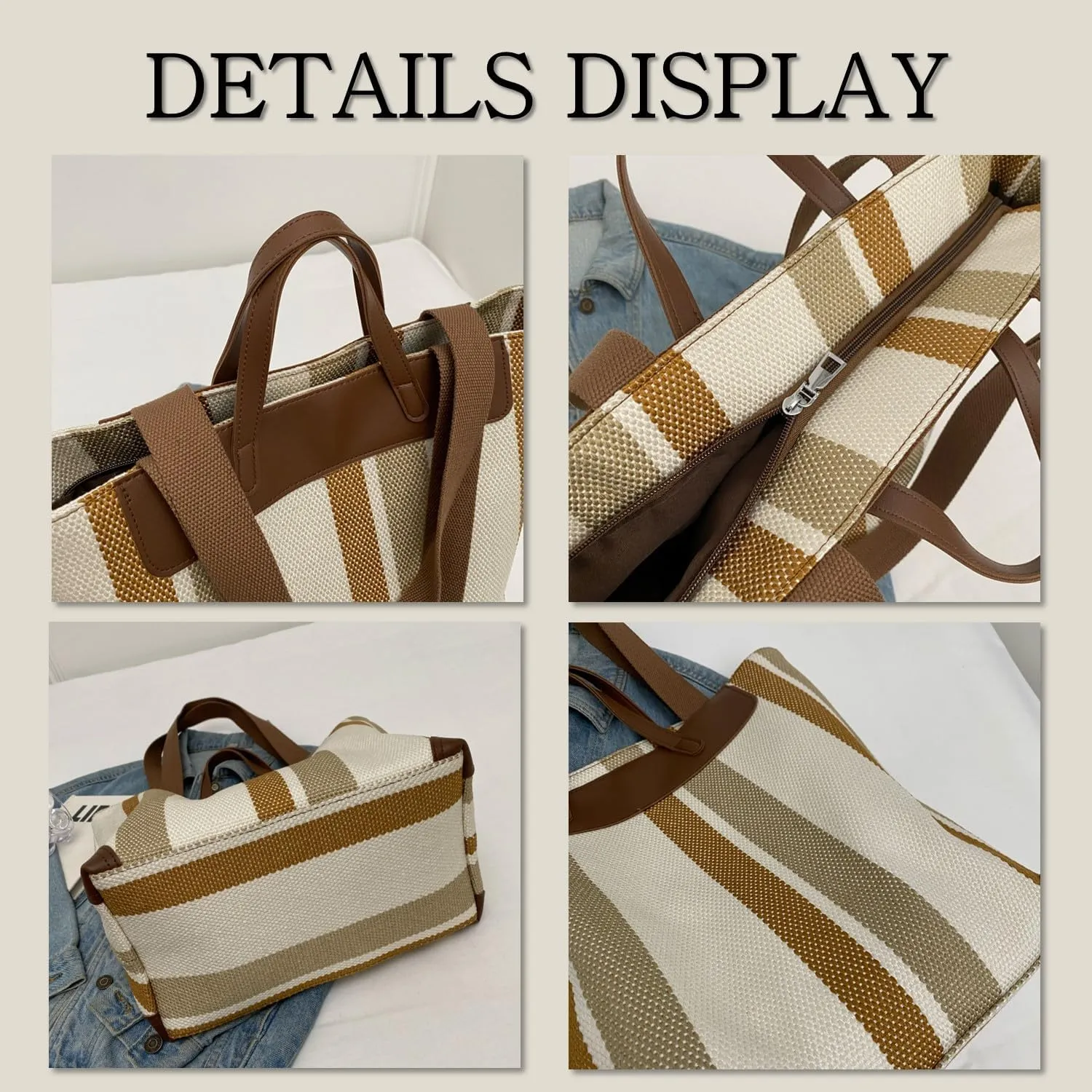 Large Women's Work Tote Bag – Laptop Compartment,Canvas Shoulder Bag for Office & Daily Use,Tote Bag with Spacious Storage