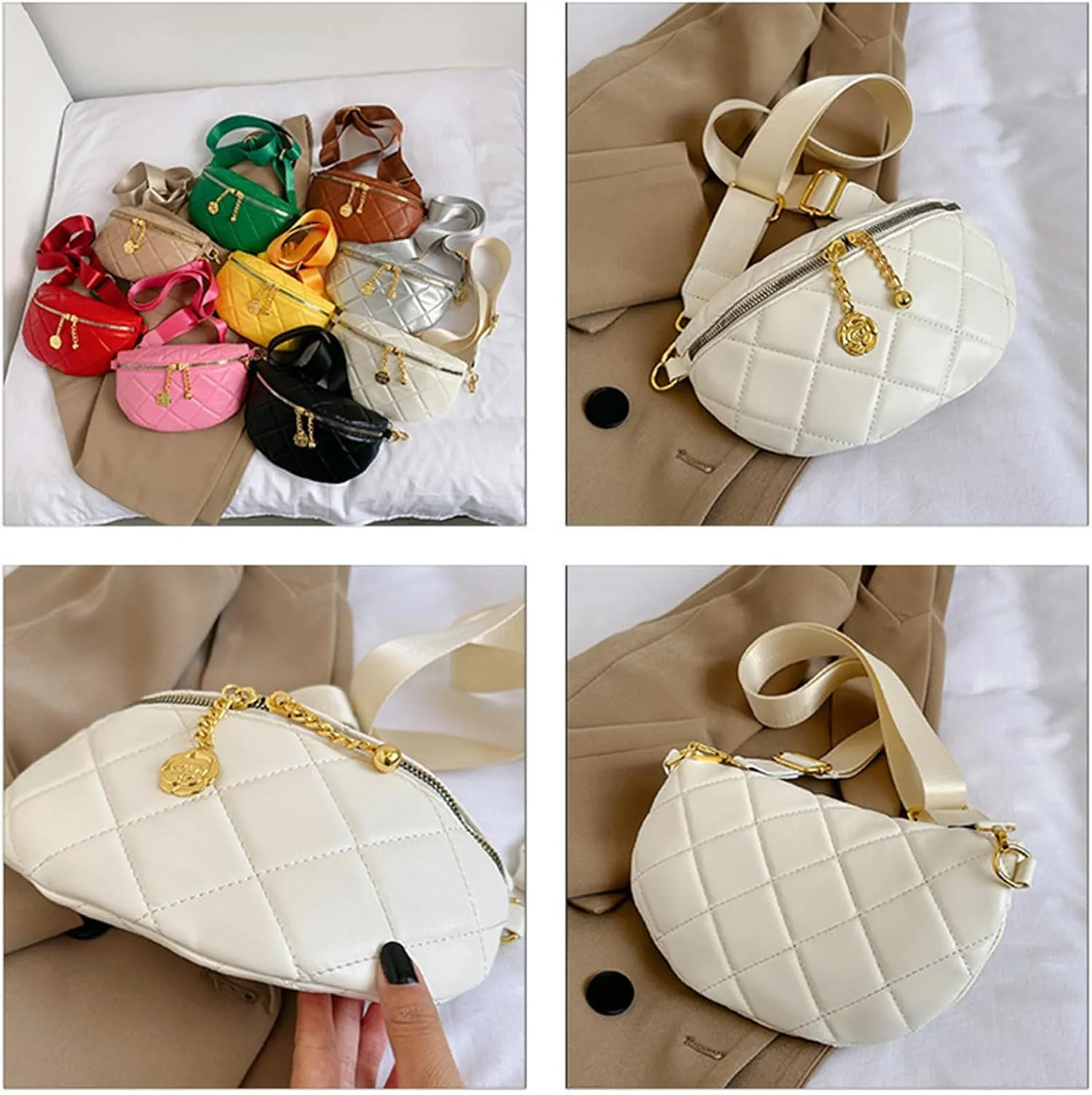 Leather Chest Bag for Women, Chain Belt Bag Fanny Pack Purse Fashionable Crossbody Waist Bags Handbag for Everyday Use Trip Walking Hiking