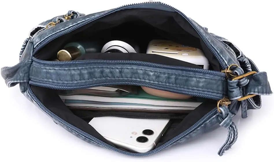 Leather Denim Purses for Women Jean Purse Denim Crossbody Shoulder Bag Tote Handbag Casual Hobo Bag