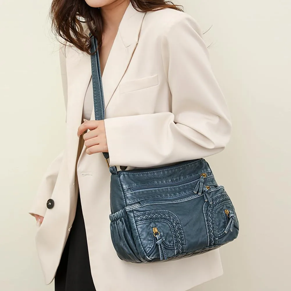 Leather Denim Purses for Women Jean Purse Denim Crossbody Shoulder Bag Tote Handbag Casual Hobo Bag