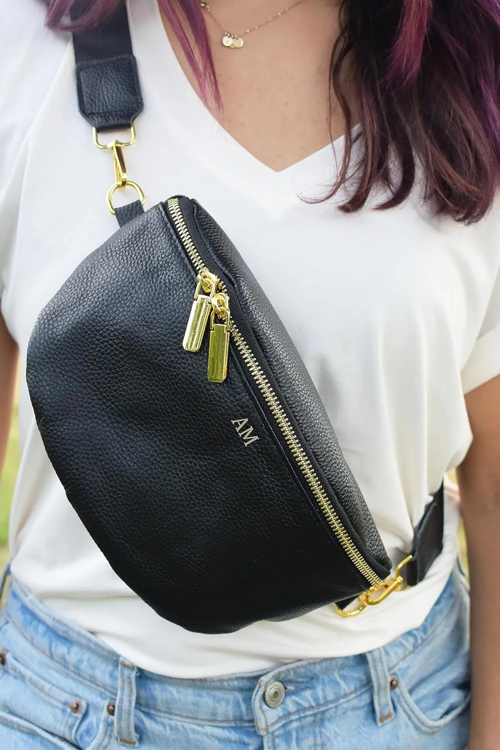 Leather Fanny Pack Crossbody Bags for Women Trendy Sling Bag for Women Small Crossbody Bags for Women Vacation Essentials Handbags Crossbody Purse Belt Bag Travel Backpack (Black Personalized)