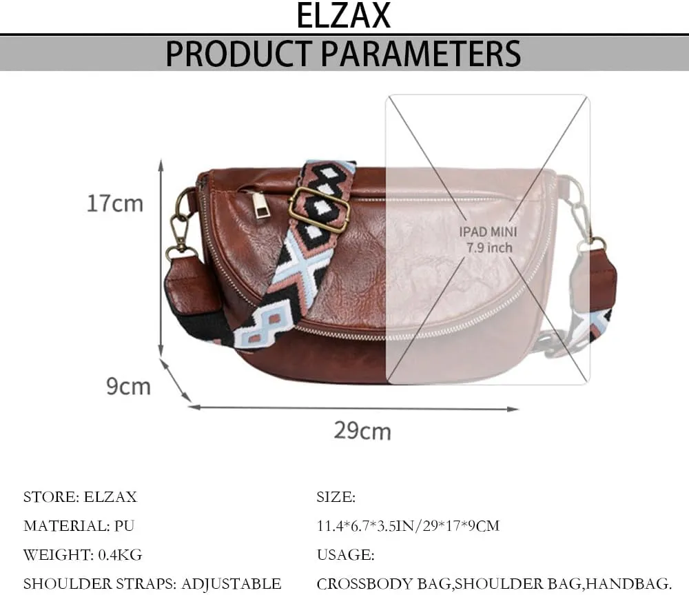 Leather Fanny Pack Crossbody Sling Bags for Women Vintage Shoulder Chest Bag with Guitar Strap Designer Waist Belt Bag (Brown)