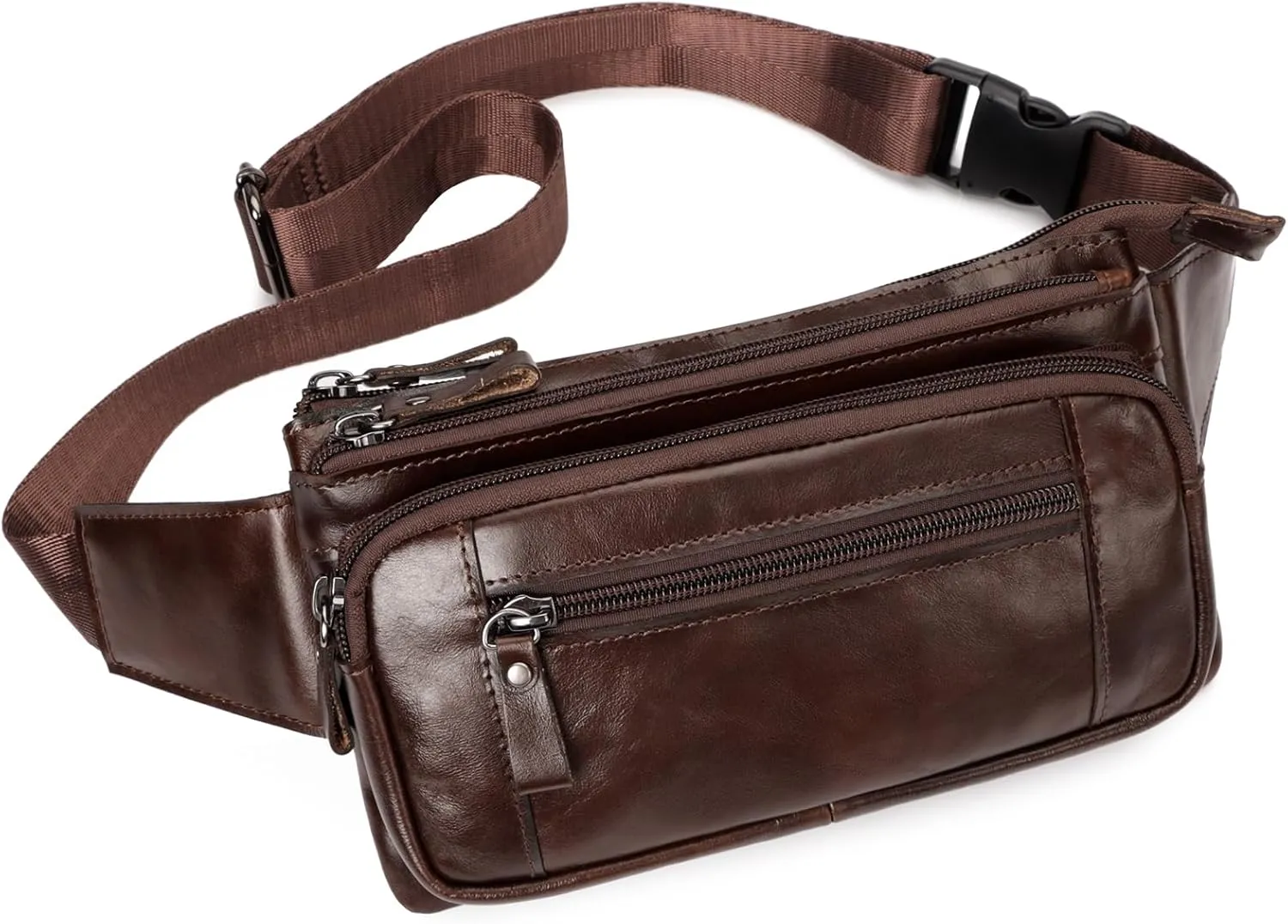Leather Fanny Pack for Men Women, Belt Bag Fashion Waist Packs Small Crossbody Bag with Adjustable Strap for Travel Sport Walk (Coffee)