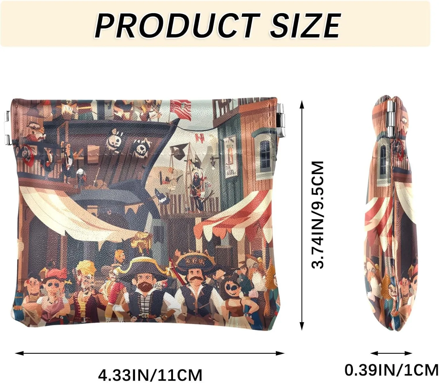 Leather Squeeze Coin Purse Coin Pouch Bag Wallet Small Coin Change Holder for Women Girl Brown Pirate Theme Mardi Gras