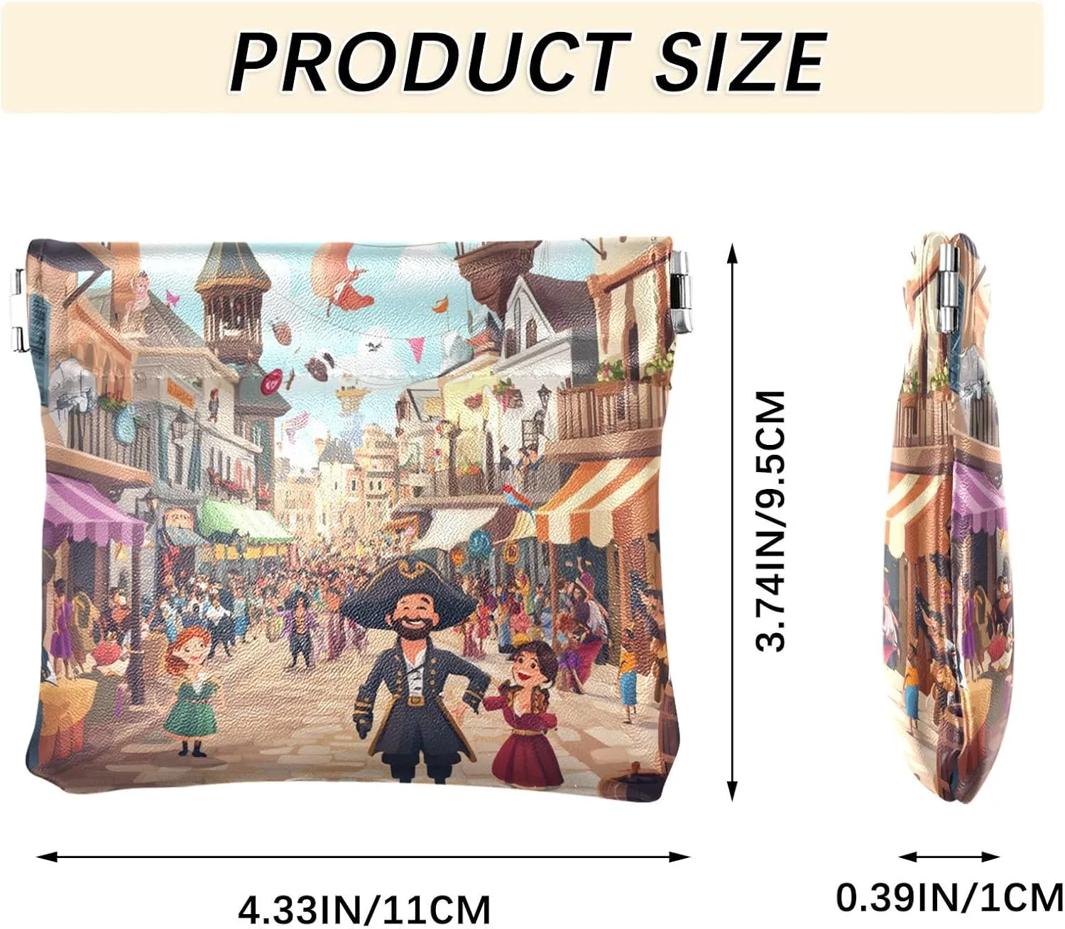 Leather Squeeze Coin Purse Coin Pouch Bag Wallet Small Coin Change Holder for Women Girl Brown Pirates Invasion Scene Mardi Gras