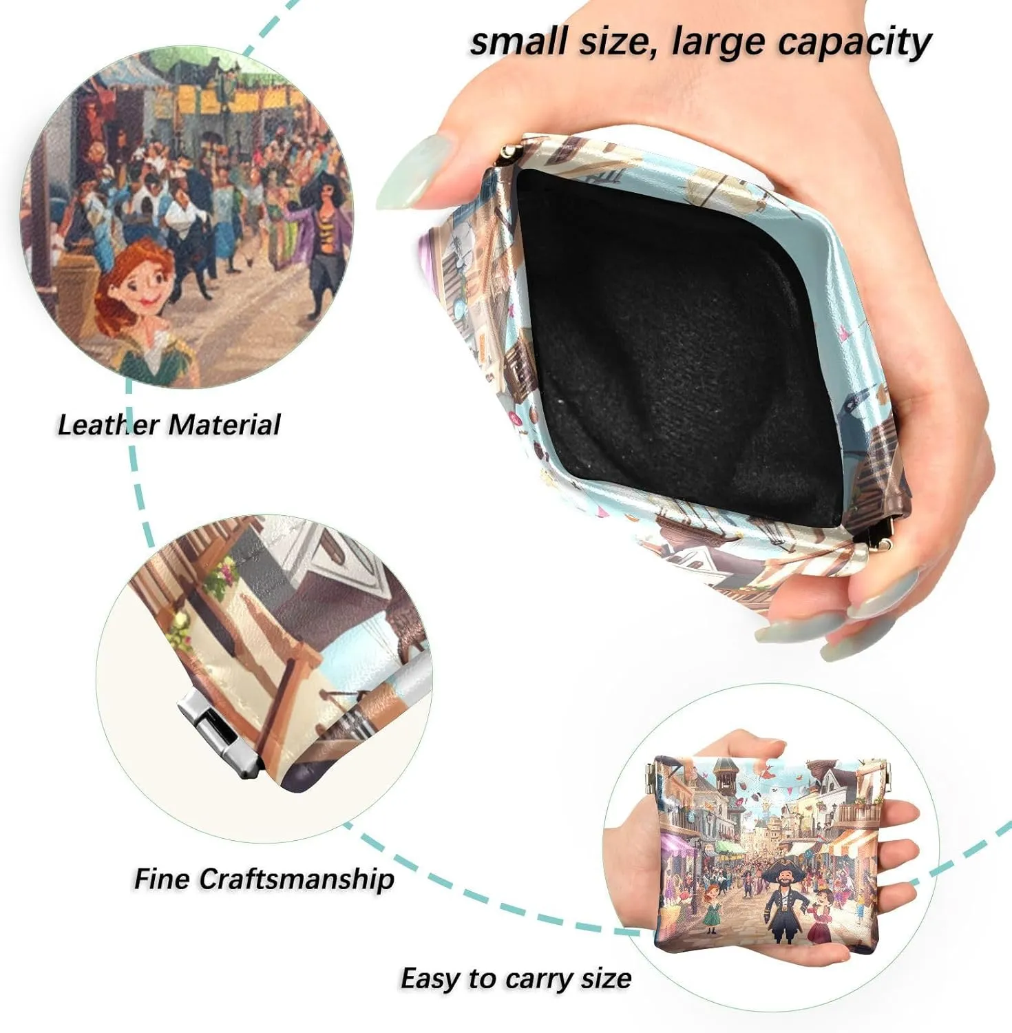 Leather Squeeze Coin Purse Coin Pouch Bag Wallet Small Coin Change Holder for Women Girl Brown Pirates Invasion Scene Mardi Gras