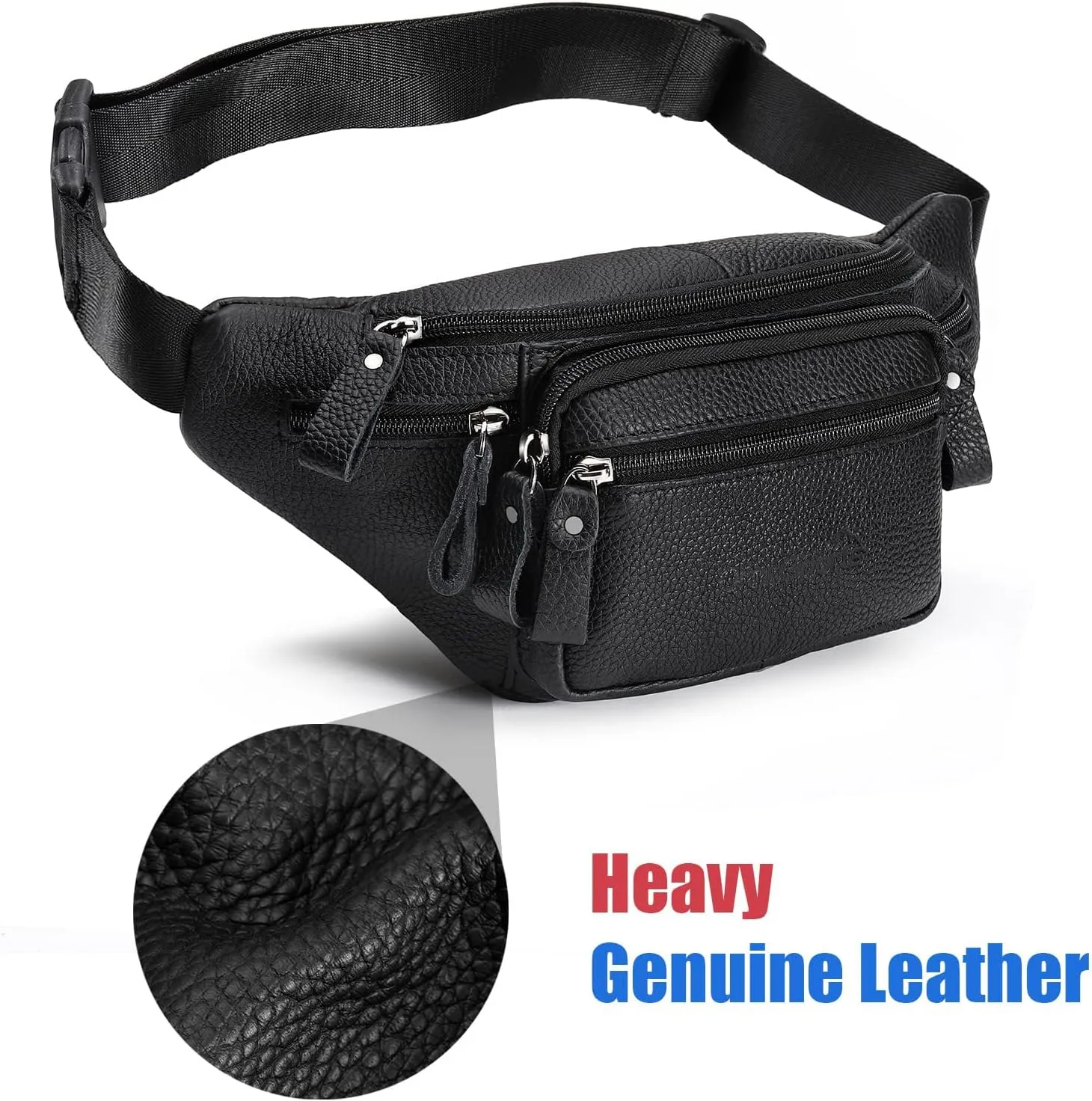 Leather Waist Bag Multiple Pockets Fanny Pack for Women Men Daily Life and Travel Outdoor