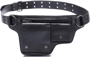 Leather waist bag punk style waist bag, vintage PU leather waist bag, outdoor sports travel fashion waist bagtactical waist packcarhartt belt bag, black