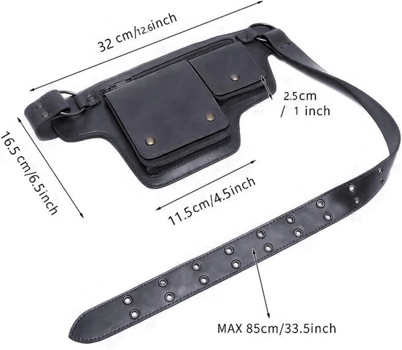 Leather waist bag punk style waist bag, vintage PU leather waist bag, outdoor sports travel fashion waist bagtactical waist packcarhartt belt bag, black