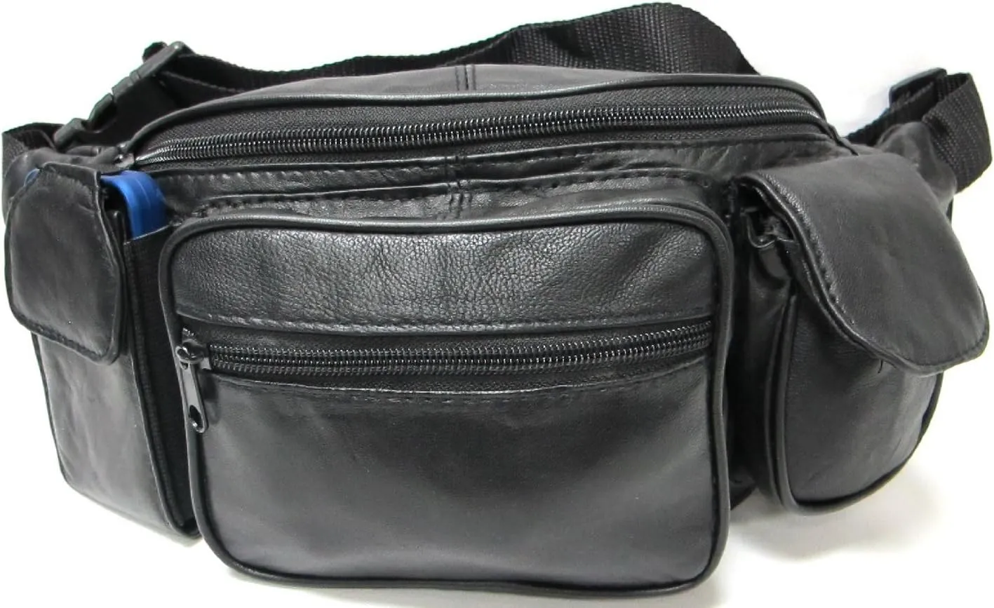 Leatherboss Genuine Leather Waist Fanny Pack Belt Bag with Two Cell Phone Pockets for men women, Black