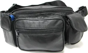 Leatherboss Genuine Leather Waist Fanny Pack Belt Bag with Two Cell Phone Pockets for men women, Black