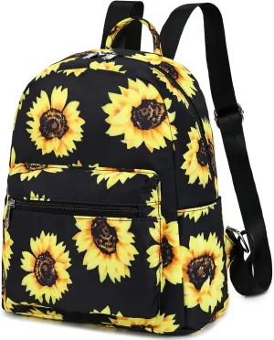 LEDAOU Mini Backpack Girls Cute Small Backpack Purse for Women Teens Kids School Travel Shoulder Purse Bag (Black Sunflower, 1 Pcs)