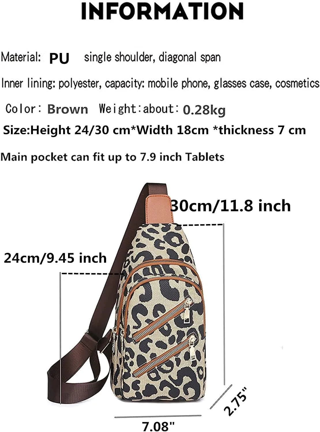 Leopard Print Lightweight Cross-Body Sling Bag for Women, Waterproof Chest Bag with Anti-Theft Zipper, Wide Strap Compact Daypack for Travel, Hiking