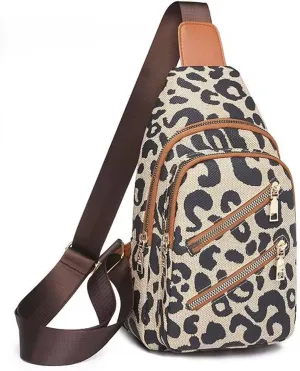 Leopard Print Lightweight Cross-Body Sling Bag for Women, Waterproof Chest Bag with Anti-Theft Zipper, Wide Strap Compact Daypack for Travel, Hiking