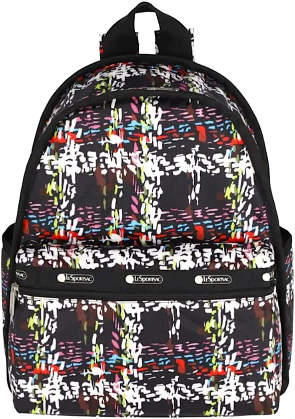 LeSportsac Running Weave Basic Backpack/Rucksack, Style 7812/Color E474, Festive & Colorful Confetti Style Abstract Printed Weave Pattern, Modern & Fun Interpretative Plaid Design