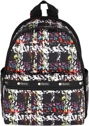 LeSportsac Running Weave Basic Backpack/Rucksack, Style 7812/Color E474, Festive & Colorful Confetti Style Abstract Printed Weave Pattern, Modern & Fun Interpretative Plaid Design