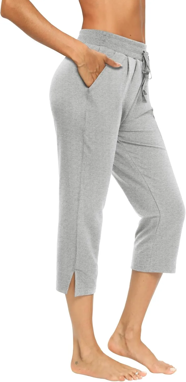 LEXISLOVE Capris for Women Casual Summer Wide Leg Crop Pants Loose Comfy Drawstring Yoga Jogger Capri Pants with Pockets