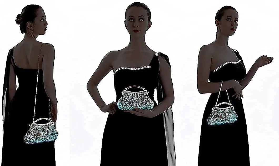 LIFEWISH Women's Unique Luxury Sequins Beaded Evening Bag Wedding Bridal Party Prom Clutch Purse tote Handbag（Peacock blue）