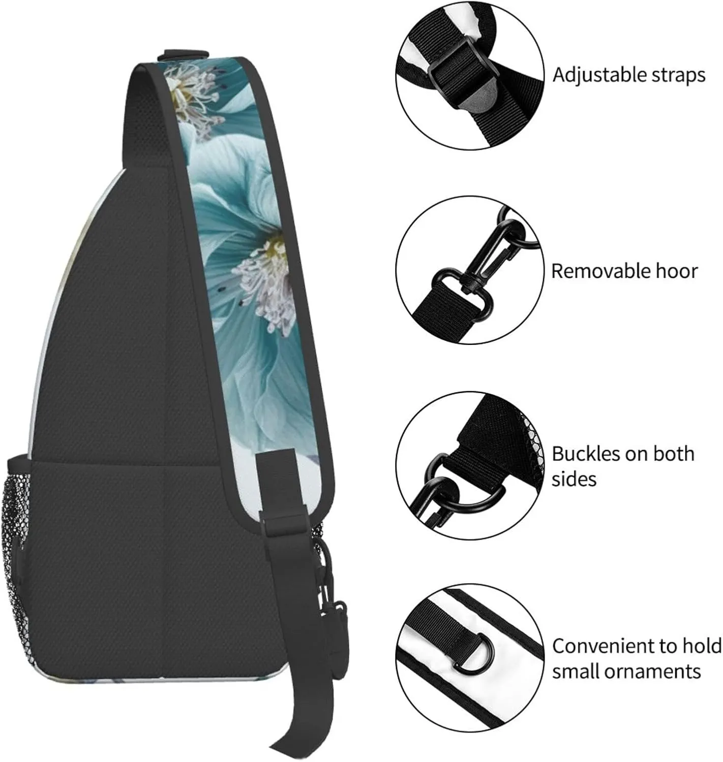 Light Blue Flower Sling Bag Backpack For Men Cross Chest Bag Crossbody Shoulder Bag Travel Hiking Daypack