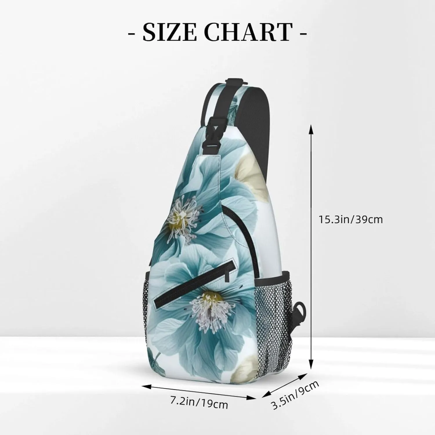 Light Blue Flower Sling Bag Backpack For Men Cross Chest Bag Crossbody Shoulder Bag Travel Hiking Daypack