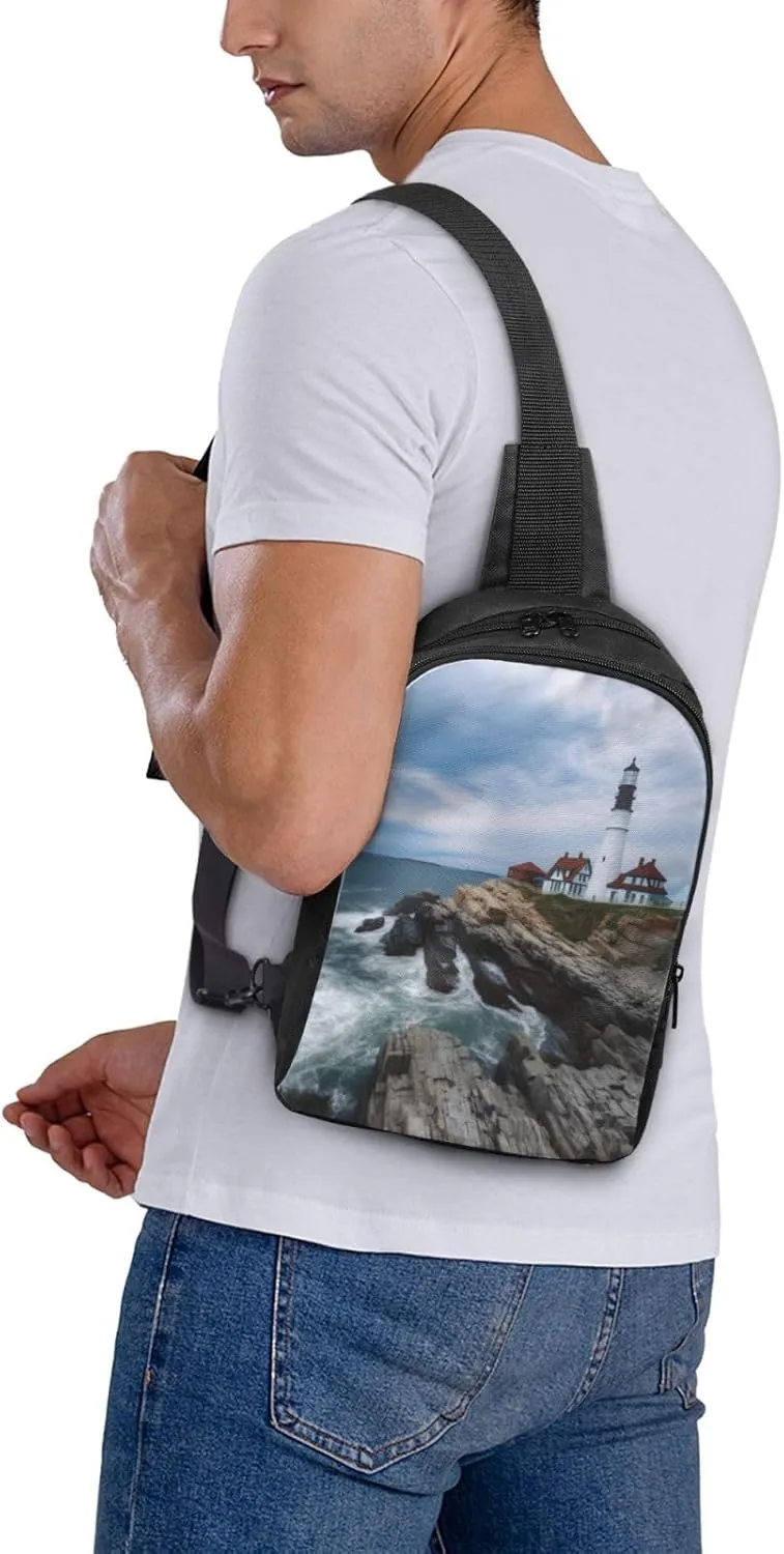 Lighthouse Seaside Casual Crossbody Backpack Sling Bag Lightweight Chest Bag Daypack Shoulder Bag For Men Women