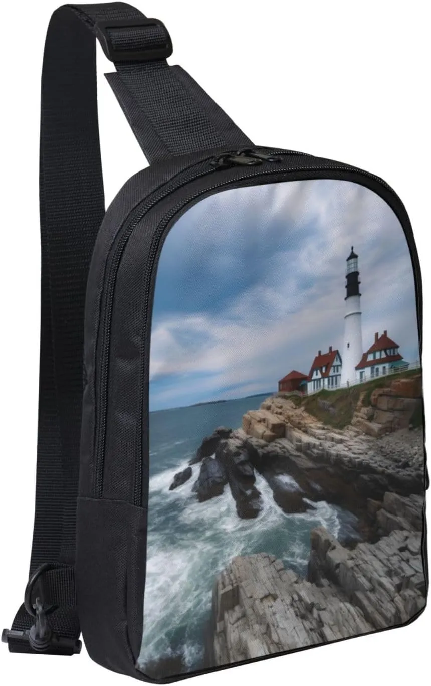 Lighthouse Seaside Casual Crossbody Backpack Sling Bag Lightweight Chest Bag Daypack Shoulder Bag For Men Women