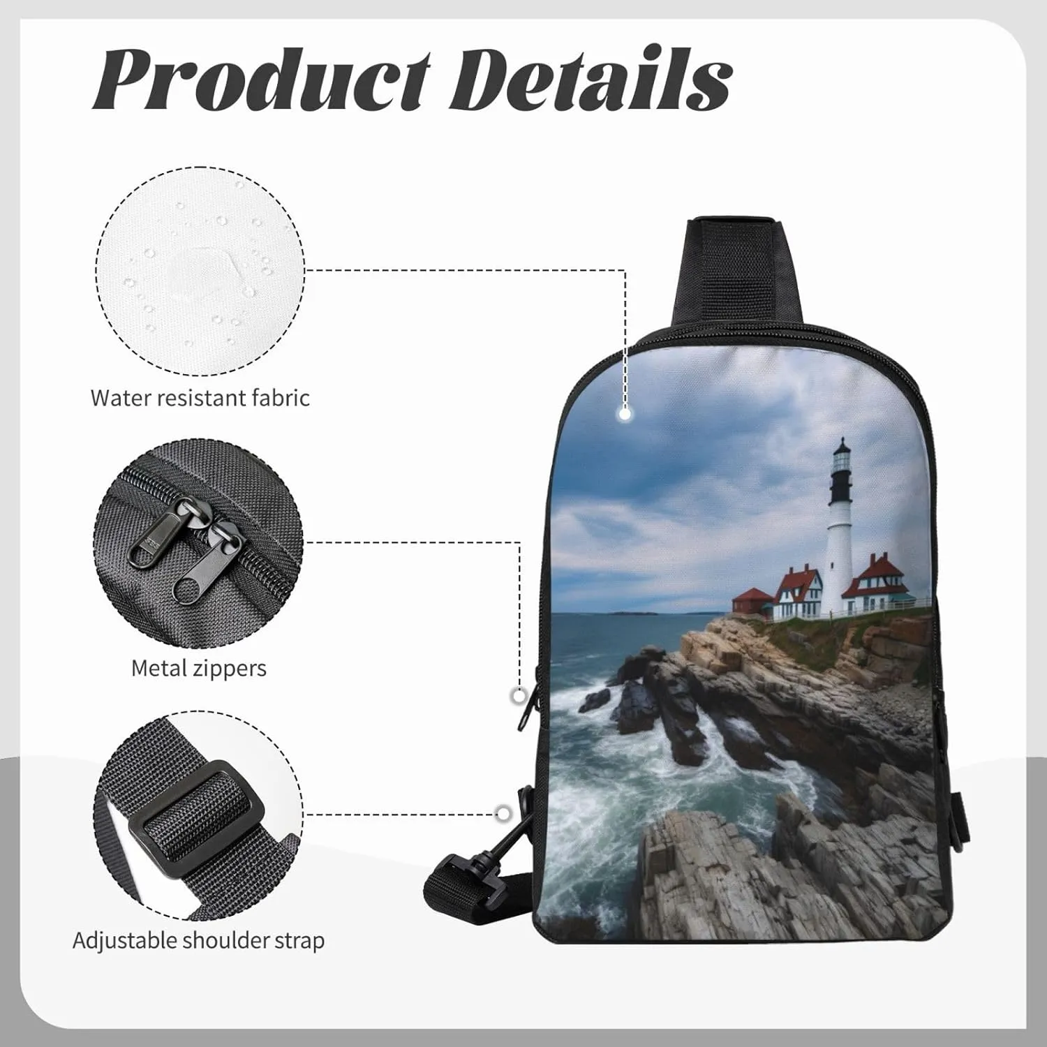 Lighthouse Seaside Casual Crossbody Backpack Sling Bag Lightweight Chest Bag Daypack Shoulder Bag For Men Women