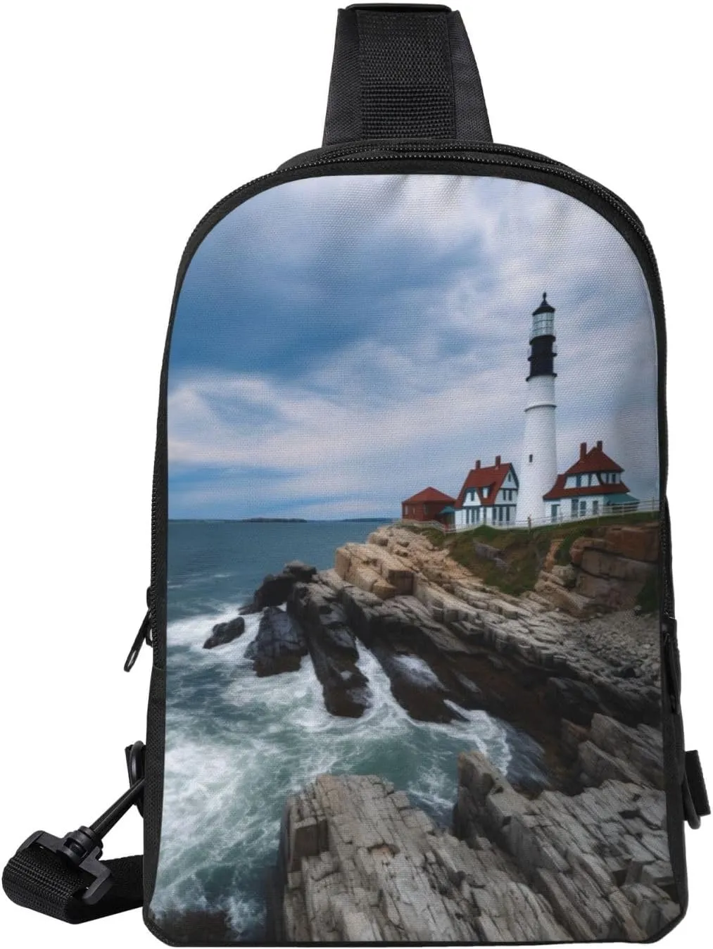 Lighthouse Seaside Casual Crossbody Backpack Sling Bag Lightweight Chest Bag Daypack Shoulder Bag For Men Women
