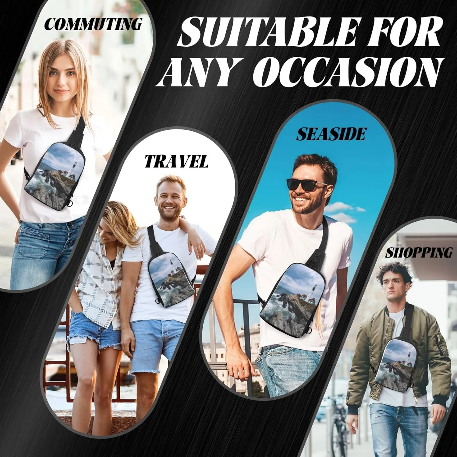 Lighthouse Seaside Casual Crossbody Backpack Sling Bag Lightweight Chest Bag Daypack Shoulder Bag For Men Women