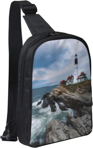 Lighthouse Seaside Casual Crossbody Backpack Sling Bag Lightweight Chest Bag Daypack Shoulder Bag For Men Women