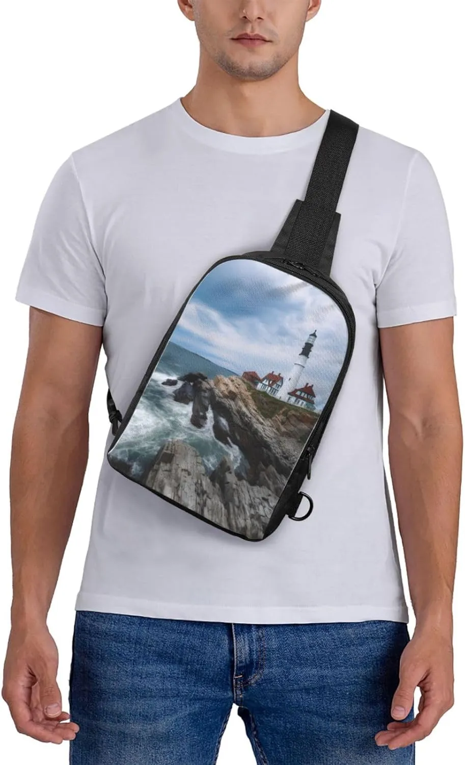 Lighthouse Seaside Casual Crossbody Backpack Sling Bag Lightweight Chest Bag Daypack Shoulder Bag For Men Women