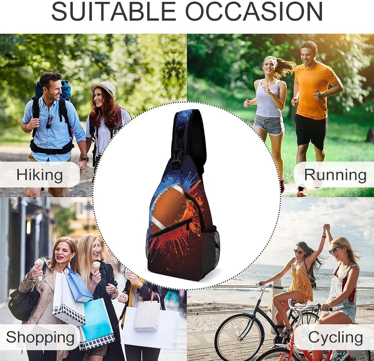 Lightweight Sling Shoulder Backpack, Adjustable Compatible with Watercolor Flame Football Gym Bags, Large Capacity and Spacious Chest Cross Body Bag Daypack, Outdoor Multipurpose Bag