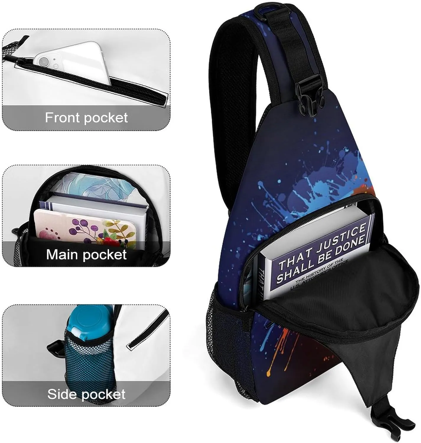 Lightweight Sling Shoulder Backpack, Adjustable Compatible with Watercolor Flame Football Gym Bags, Large Capacity and Spacious Chest Cross Body Bag Daypack, Outdoor Multipurpose Bag