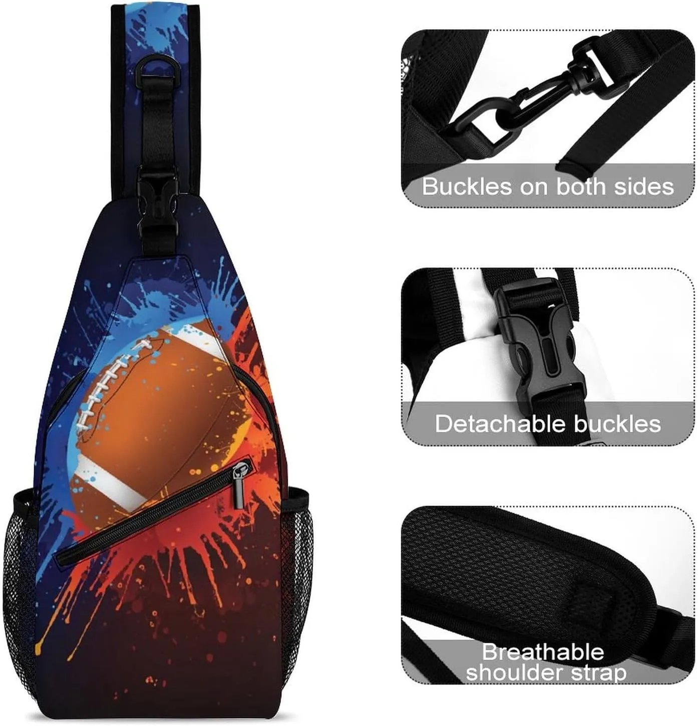 Lightweight Sling Shoulder Backpack, Adjustable Compatible with Watercolor Flame Football Gym Bags, Large Capacity and Spacious Chest Cross Body Bag Daypack, Outdoor Multipurpose Bag