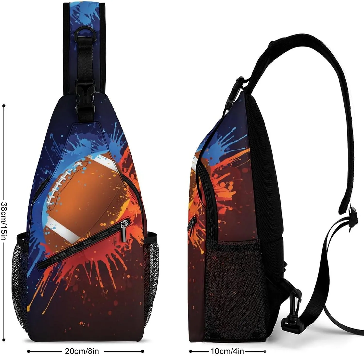 Lightweight Sling Shoulder Backpack, Adjustable Compatible with Watercolor Flame Football Gym Bags, Large Capacity and Spacious Chest Cross Body Bag Daypack, Outdoor Multipurpose Bag