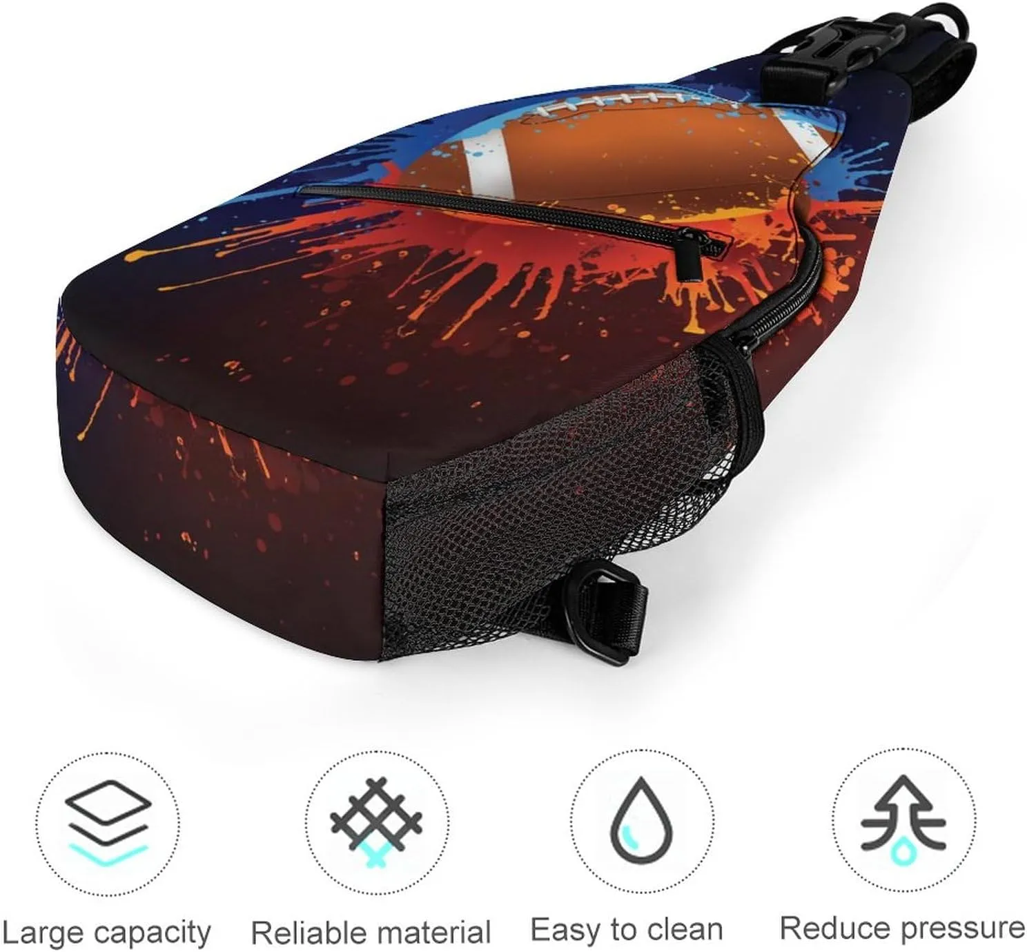 Lightweight Sling Shoulder Backpack, Adjustable Compatible with Watercolor Flame Football Gym Bags, Large Capacity and Spacious Chest Cross Body Bag Daypack, Outdoor Multipurpose Bag