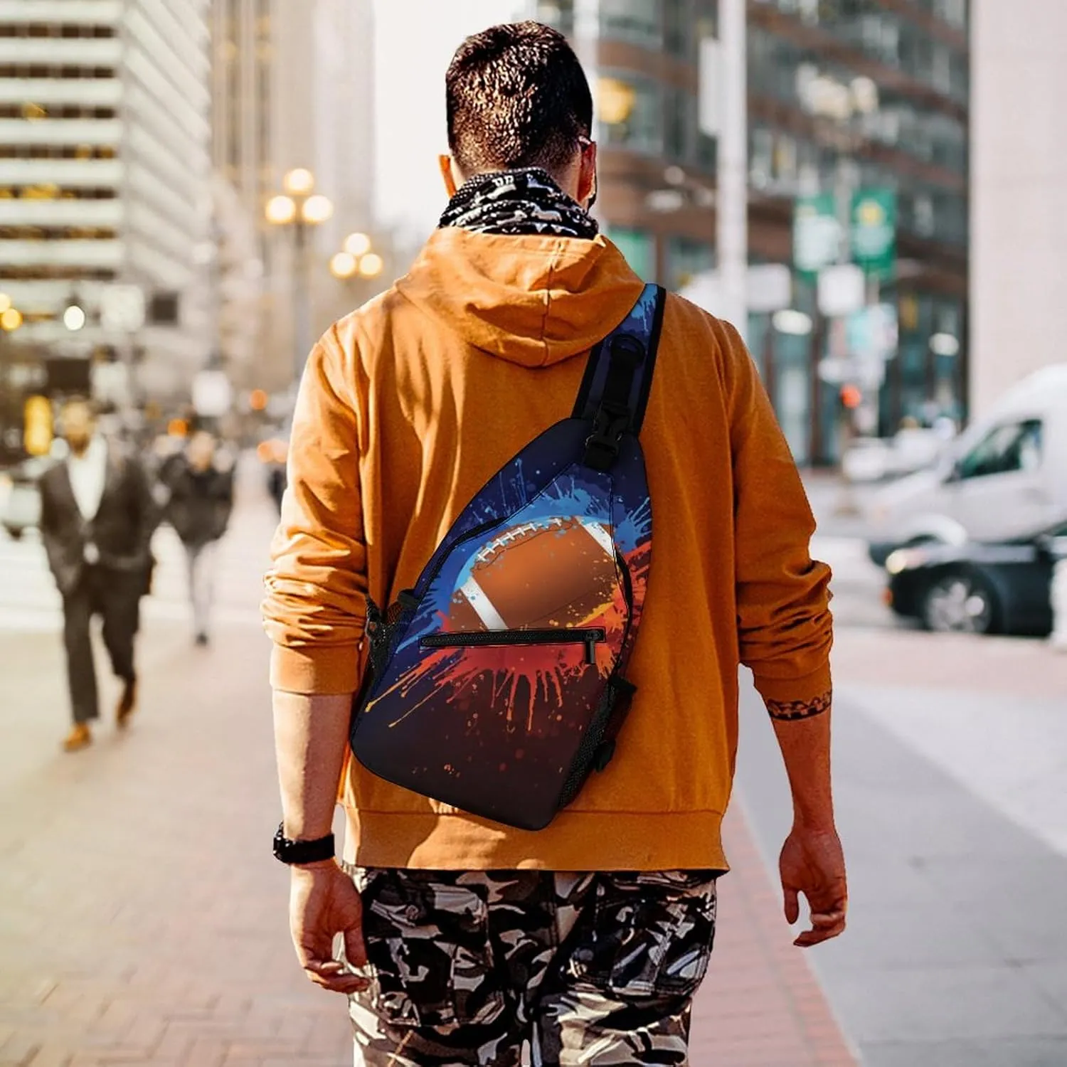 Lightweight Sling Shoulder Backpack, Adjustable Compatible with Watercolor Flame Football Gym Bags, Large Capacity and Spacious Chest Cross Body Bag Daypack, Outdoor Multipurpose Bag