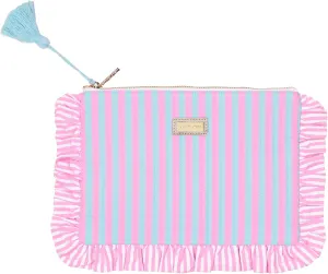 Lilly Pulitzer Quilted Ruffle Zipper Pouch, Cute Pencil Case for Adults, Travel Toiletry Bag, Small Pouch Bag for Supplies, Makeup or Toiletries (Stripe)