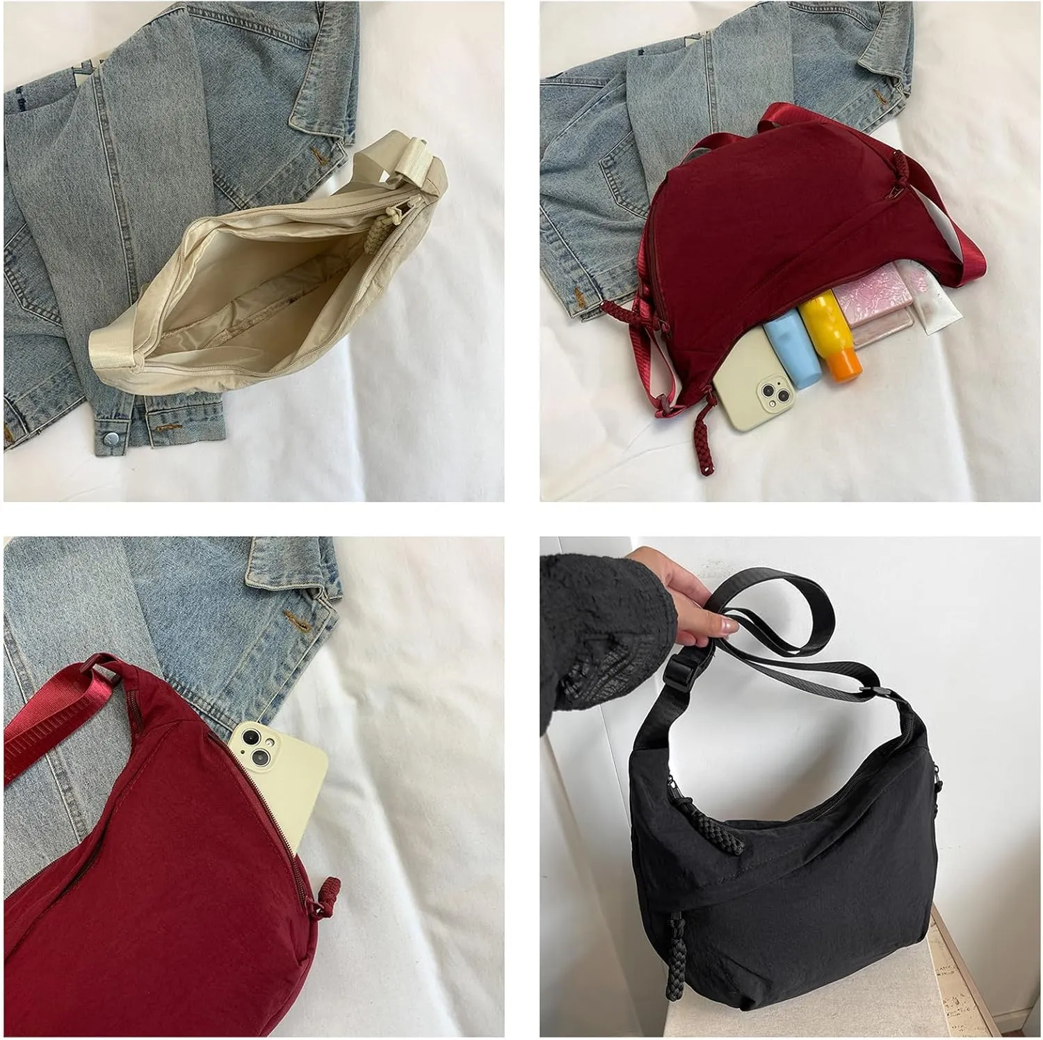 Limorence Crossbody Bag - Fashion Plain Color for Women, Nylon Crossbody Bags for Women, Crescent Crossbody Bag