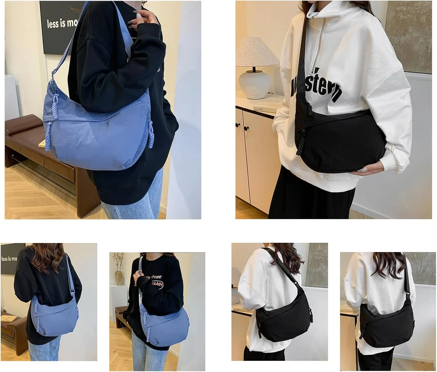 Limorence Crossbody Bag - Fashion Plain Color for Women, Nylon Crossbody Bags for Women, Crescent Crossbody Bag