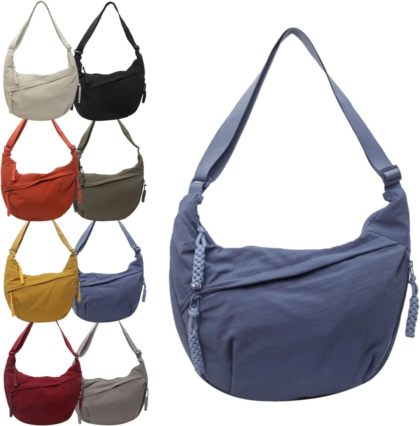 Limorence Crossbody Bag - Fashion Plain Color for Women, Nylon Crossbody Bags for Women, Crescent Crossbody Bag