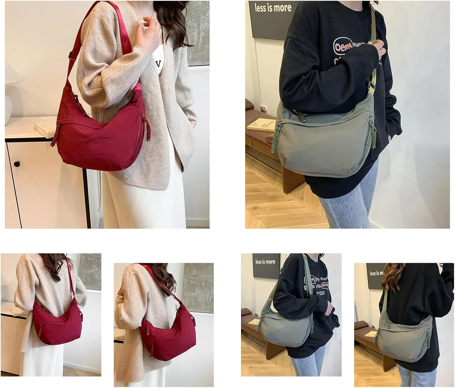 Limorence Crossbody Bag - Fashion Plain Color for Women, Nylon Crossbody Bags for Women, Crescent Crossbody Bag