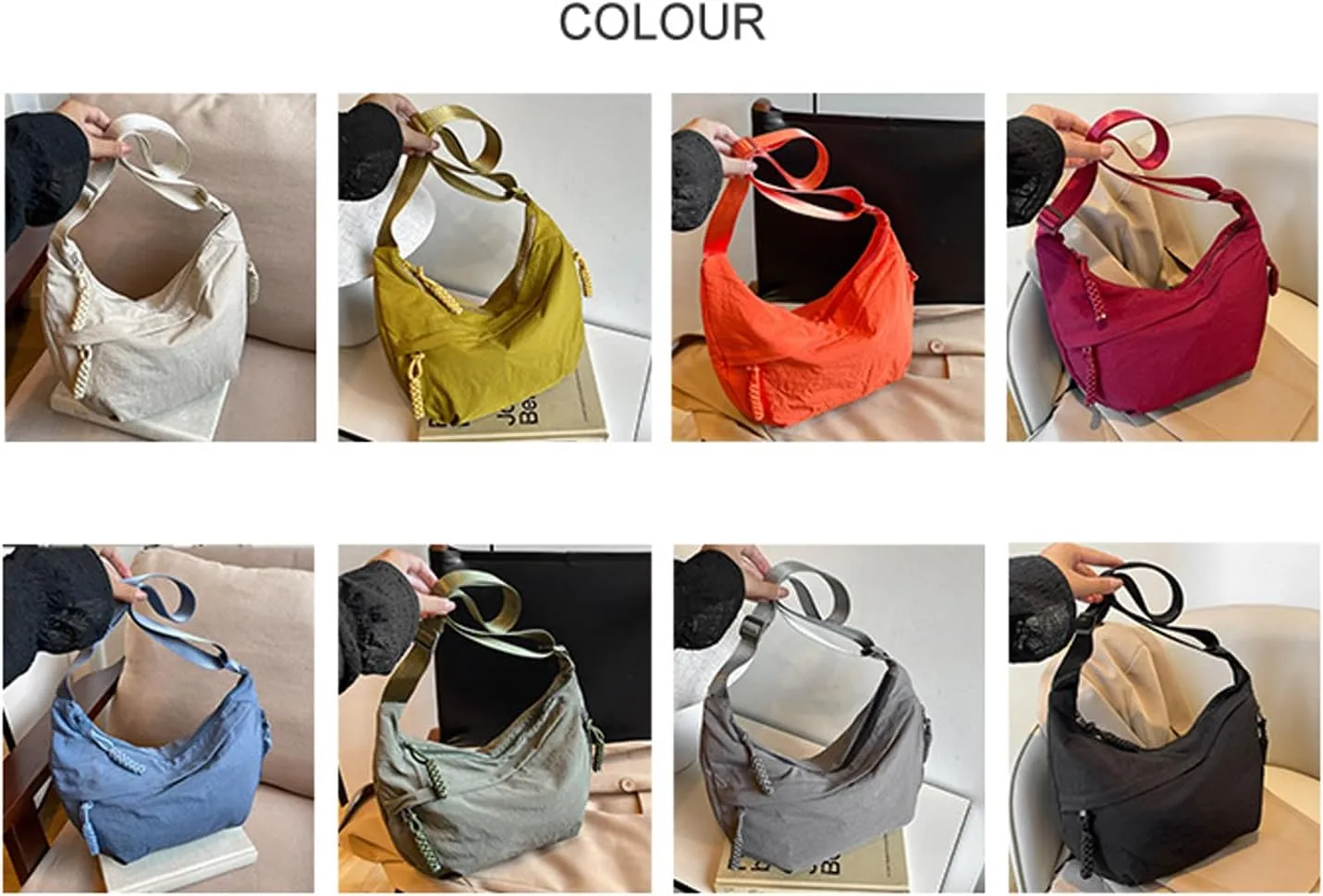Limorence Crossbody Bag - Fashion Plain Color for Women, Nylon Crossbody Bags for Women, Crescent Crossbody Bag